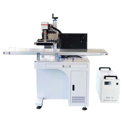50W CCD Vision Positioning Automatic Fiber Laser Marker στην γραμμή παραγωγής συναρμολόγησης για γυάλινο πλαστικό